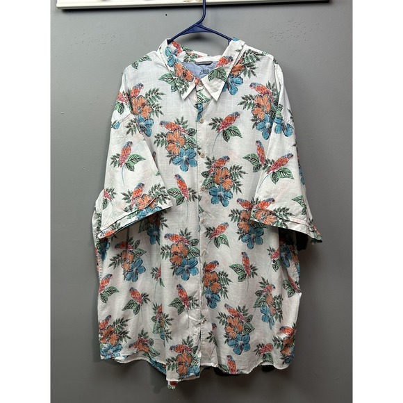 IZOD Saltwater Shirt Mens 4XL White Floral Parrot Hawaiian Relaxed Classics 4X - Picture 1 of 7